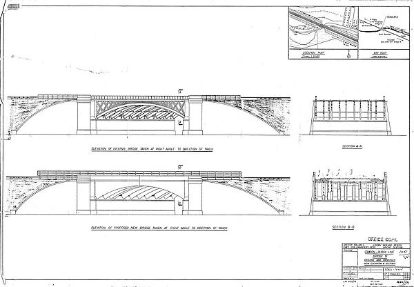 British Railways London - Rugby Line Bridge 91 Elevations and Sections [c1959]