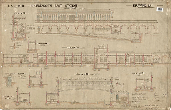 LSWR Bournemouth East Cross Sections of Station Buildings [1884]