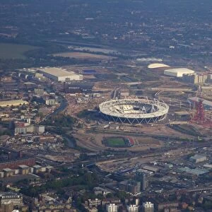 Aerial view of the 2012 Olympic Stadium, Stratford, East End, London, England