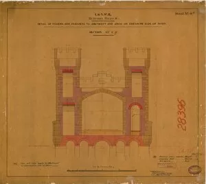 L&NWR Runcorn Bridge - Cheshire Abutment - Section at C-C [1867]