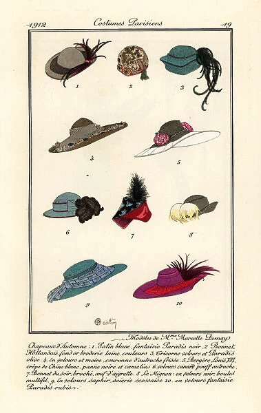 New hat designs by milliner Marcelle. Demay, 1912