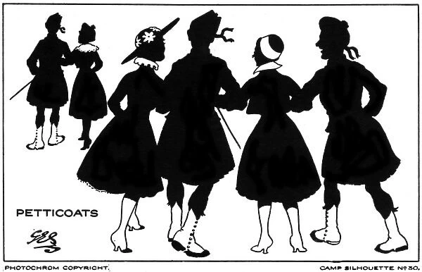 Petticoats, soldiers in kilts, WW1 silhouette postcard