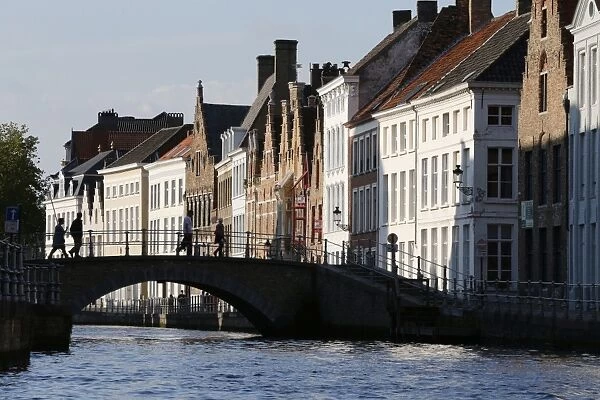 Old buildings on canal, Bruges, West Flanders, Belgium, Europe