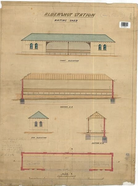 Aldershot Station Waiting Shed - Front and End Elevation, sections and Plan [N. D. ]