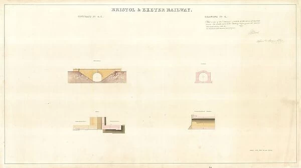 Bristol and Exeter Railway - River Tone Bridge Elevations, Plan and Sections [c1841]