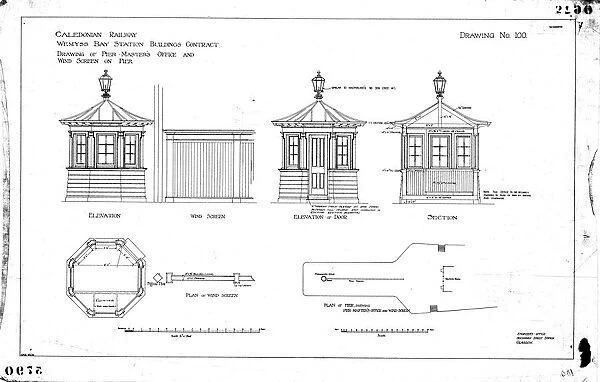 Caledonian Railway Wemyss Bay Station Buildings Contract Drawing Pier Masters Office and Wind Screen [N. D]