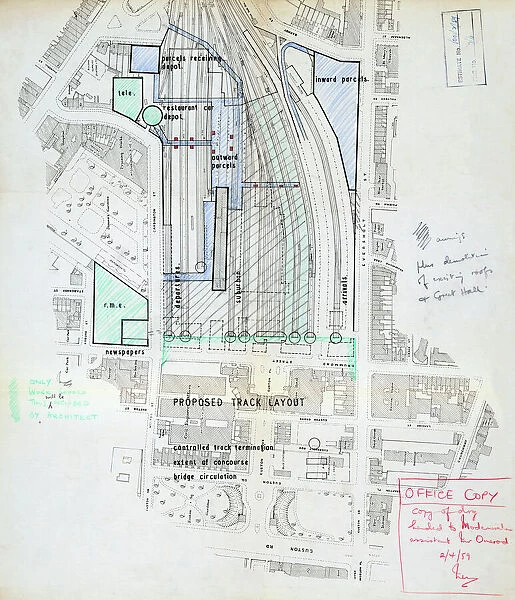 Euston Station. British Railways. Plan of Old Euston sent to Modernisation Officer. 1959