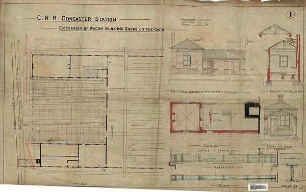 G. N. R Doncaster Station Extension of Wagon Building Shops on the Carr - Elevations and Sections [N. D. ]