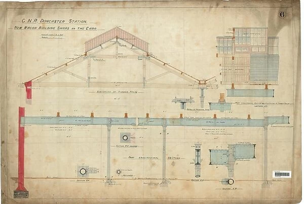 G. N. R Doncaster Station New Wagon Building Workshops On The Carr - Elevations and sections [1888]