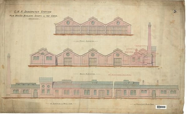 G. N. R Doncaster Station New Wagon Buildung Workshops On The Carr - Elevations [1888]