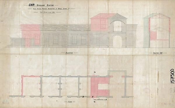 G. N. R spalding Station Plan Showing Proposed Alterations of Bridge Stairs [C1869-1870s]