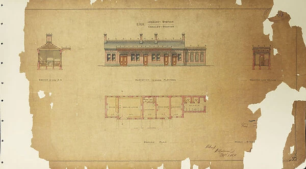 G. W. R Ledbury Station - Cradley Station Sections, Elevations and Plan [1871]