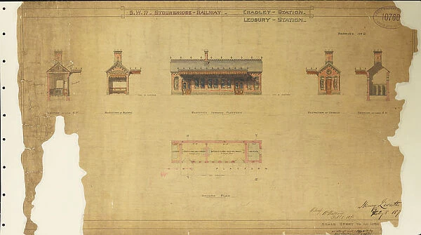 G. W. R Stourbridge Railway - Cradley Station Ledbury Station Sections, Elevations and Plan [1871]