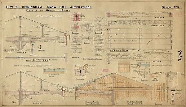GWR Birmingham Snow Hill Alterations - details of umbrella roofs dwg no. 3 (1908)