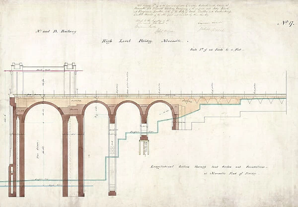High Level Bridge, Newcastle. Newcastle & Berwick Railway. Longitudinal Section Through Land Arches