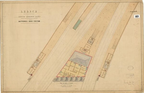 L. B. &. S. C. R. South London Line, Battersea Park Station, Drawing No. 3 - Plan on level of rails [1866]