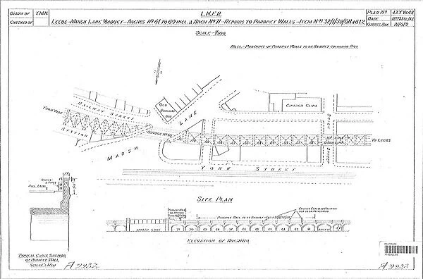 L. N. E. R. Leeds-Marsh Lane Viaduct - Arches 61 to 69 and Arch 11 Repairs to Parapet Walls [1947]