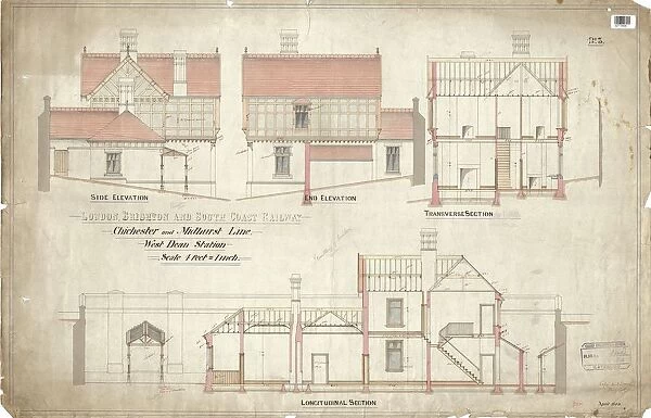 LBSC - West Dean Station [Singleton Station] Elevations of Station Building [1880]
