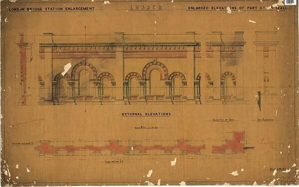 LB&SCR London Bridge Station - Enlarged Elevation of Part of SW Wall External Elevations (21  /  12  /  1864)