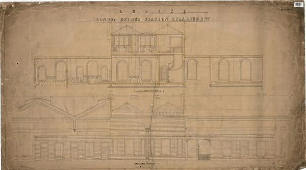LB&SCR London Bridge Station Enlargement - Longitudinal Section on Line E E, Longitudinal Elevation (21  /  12  /  1864)