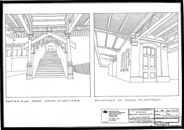 Letchworth Station Proposed improvements including Footbridge from down platform and building on down platform. [August 1986]