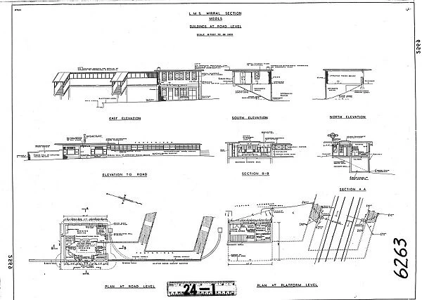 LMS Wirral Section. Meols. Buildings at Road Level - Elevations and Plans [1937]
