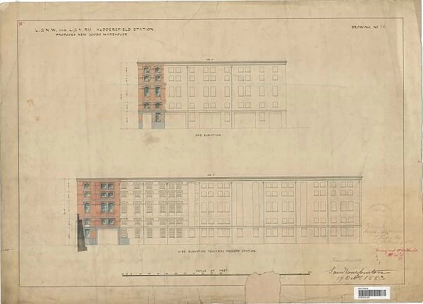 L&N. W and L&Y Railway Huddersfield Station - Proposed New Goods Warehouse Elevations [1883]