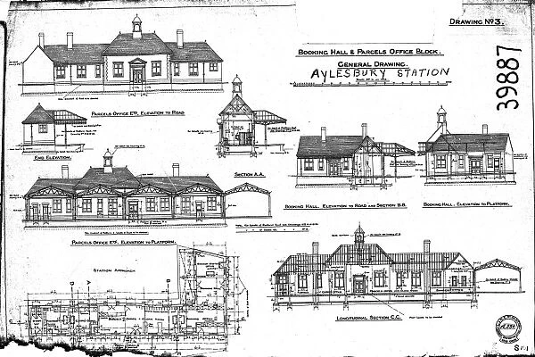 LNE Railway Great Central Section - Booking Hall and Parcels Office Block - General Drawing - Aylesbury Station [1925]