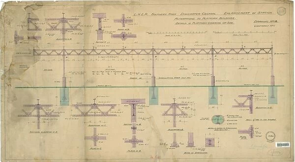 LNER Southern Area Doncaster Central - enlargement of station - alterations to platform buildings -details of platform covering up side (dwg 14) (received Sheffield 22  /  12  /  1937)