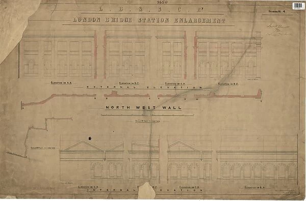 LS&SCR London Bridge Station - North West Wall, Internal Elevation (21  /  12  /  1864)
