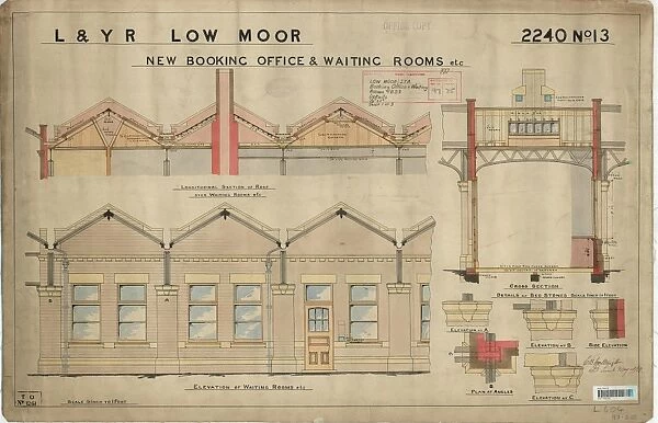 L&YR Low Moor Station - New Booking Offices and Waiting Rooms - Elevation and Sections [1899]