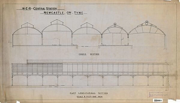 N. E. R Central Station Newcatle On Tyne - Part Longitudinal Section [1892]