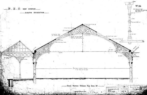 N. E. R New Station at South Stockton [Thornaby] Section and Details through Cab Shed [1881]