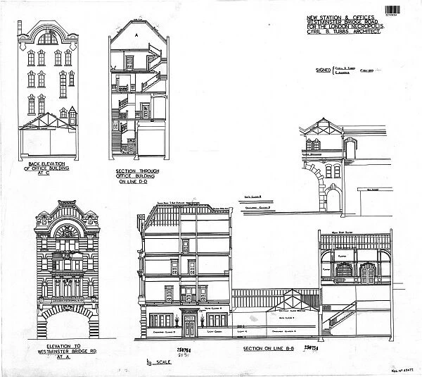 New Station and Offices for the London Necropolis Station - Elevations and Sections of Office Building [1899]