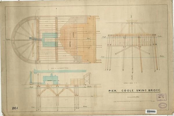 Pier - Goole Swing Bridge, plan of superstructure and sections [1888]