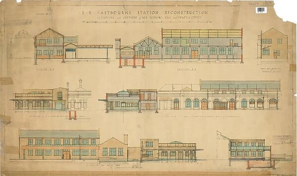 S. R. Eastbourne Station Reconstruction - Elevations and Sections of New Booking Hall and Parcels Office