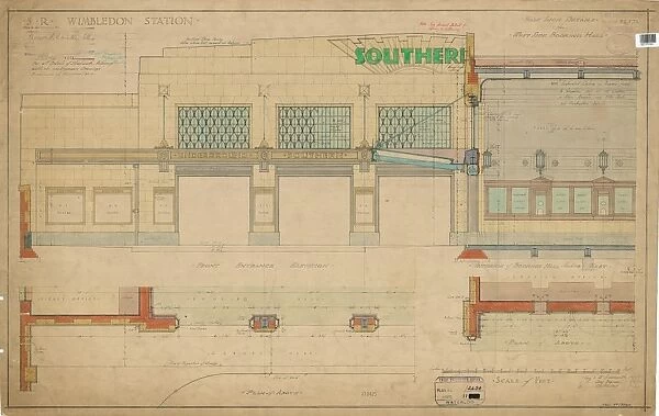 S. R. Wimbledon Station. Details of West Side Booking Hall [1927]