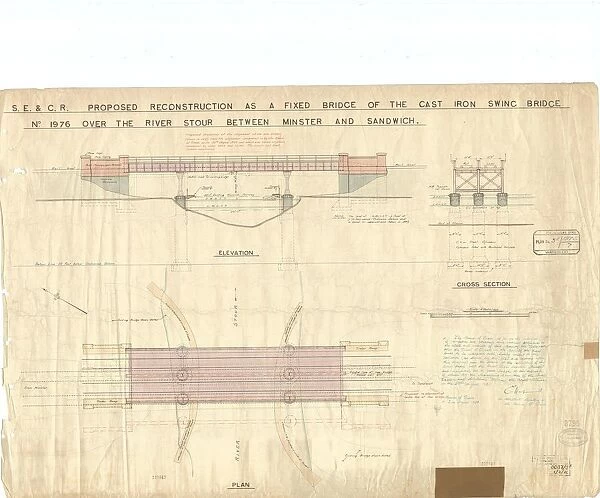 SE&CR Proposed Reconstruction As a Fixed Bridge Elevation Section and Plan [1921]