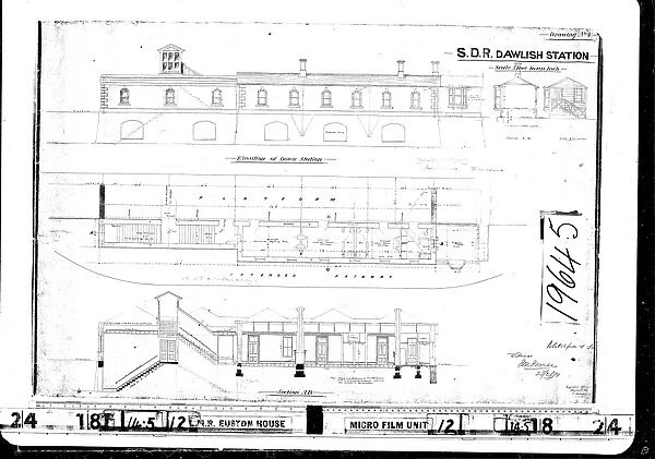 South Devon Railway - Dawlish Station Drawing No. 4 - Elevation and plan of Down Station [1874]