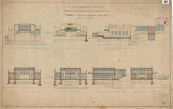 SR Wimbledon Station. Elevations & Sections of East Side [1927]