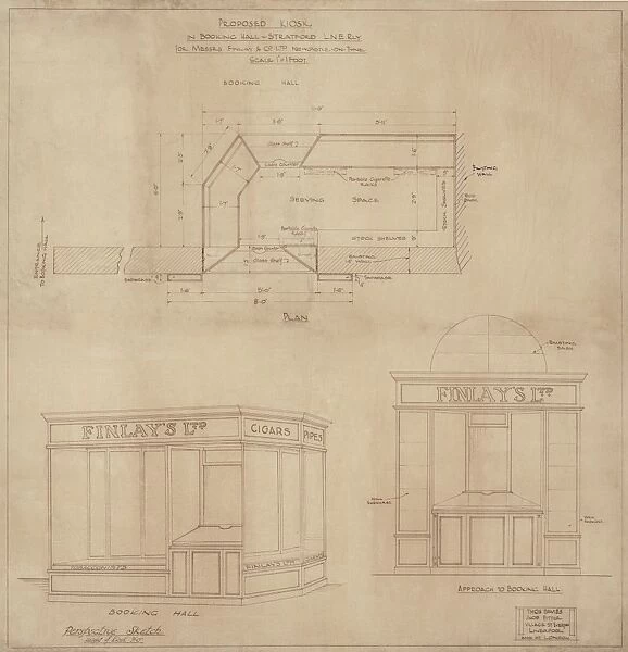 Stratford Station. Proposed Kiosk in Booking Hall Stratford LNE Rly for Messre Finlay & Co
