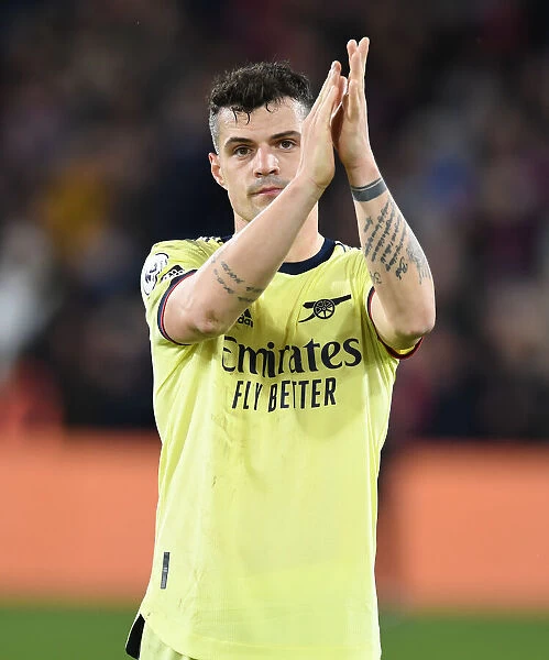 Granit Xhaka Celebrates with Arsenal Fans after Crystal Palace Victory