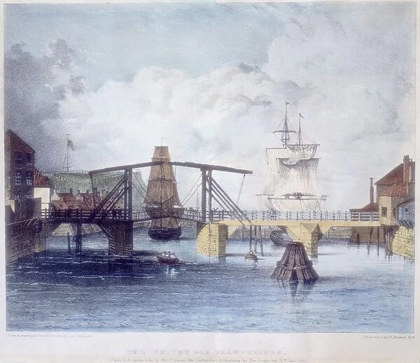 Whitby harbour, Yorkshire, at the mouth of the river Esk, c1833. The old drawbridge