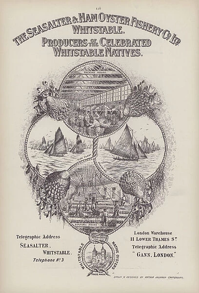 Advertisement for the Seasalter & Ham Oyster Fishery Company, producers of Whitstable Native Oysters, Whitstable, Kent (litho)
