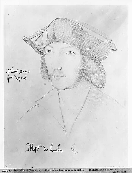 Charles de Bourbon (1490-1527) 16th century (pencil on paper) (b  /  w photo)