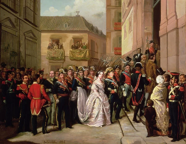Isabella II of Spain (1830-1904) and her husband Francisco de Assisi visiting the