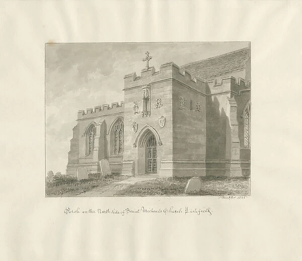 Lichfield - North Porch of St. Michaels Church: sepia drawing, 1845 (drawing)