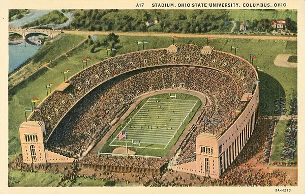 Ohio Stadium (the Horseshoe), Ohio State University, Columbus, Ohio, USA (colour litho)