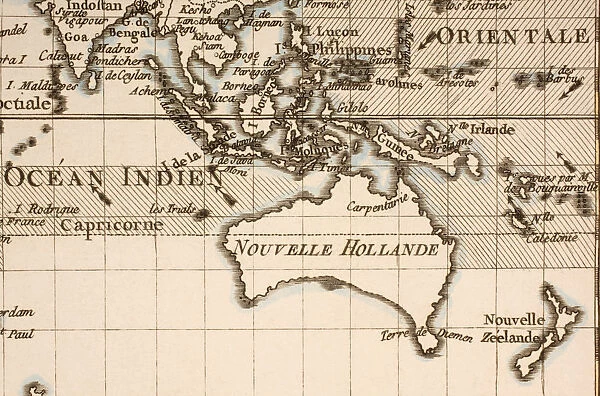 Australia Circa 1760. Mercator Projection. From Atlas De Toutes Les Parties Connues Du Globe Terrestre By Cartographer Rigobert Bonne Published Geneva Circa 1760