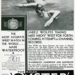 Advert for The Rolex Oyster waterproof wrist watch 1930